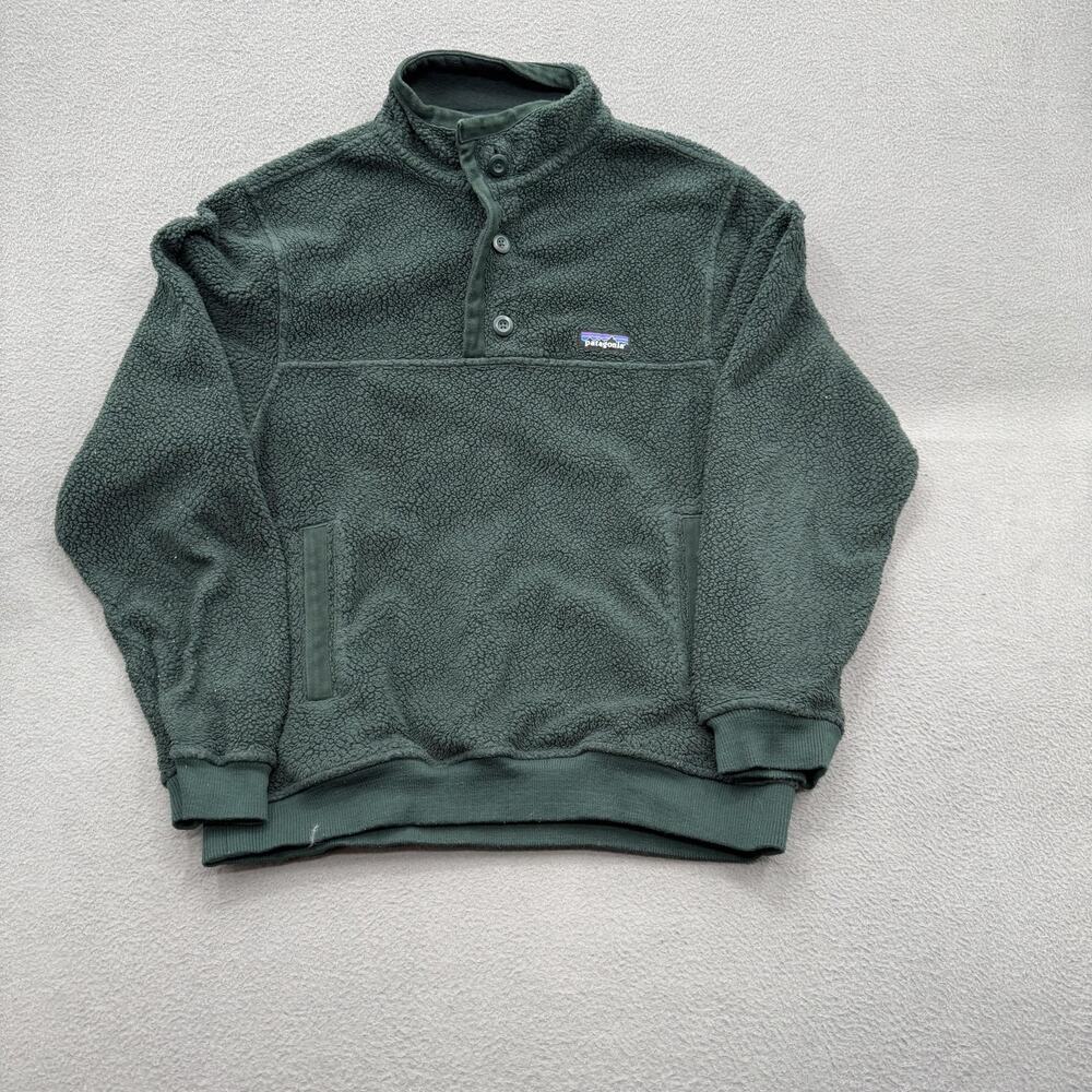 Patagonia Fleece Sweatshirt Mens‎ Small Green Snap Pullover Pockets Outdoor